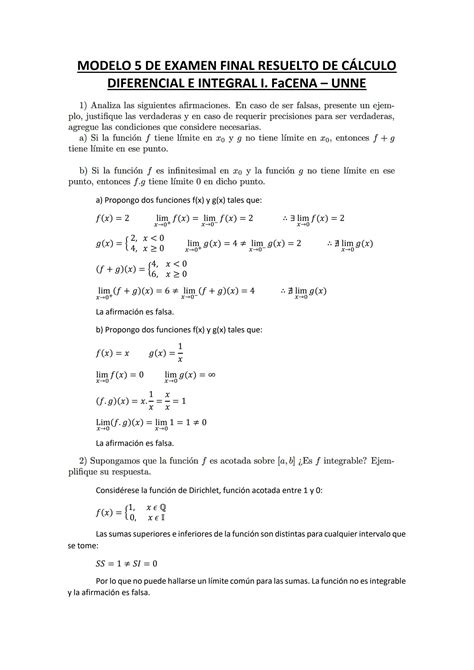 Solution Modelo De Examen Final Resuelto De C Lculo Diferencial E