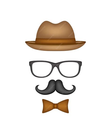 Premium Vector Mustache Bow Tie Hat And Glasses Isolated On White Background