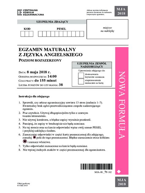 Fillable Online EGZAMIN MATURALNY Z JZYKA ANGIELSKIEGO Cke Gov Pl