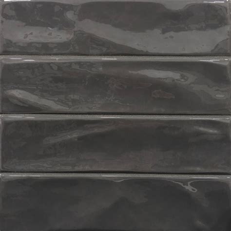 Pressed Edge Wavy Gloss Black Subway 75x300 The Tile Collective