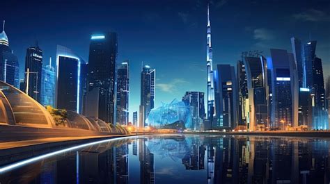 Premium Photo Nighttime View Of A Futuristic Cityscape With Neon Light