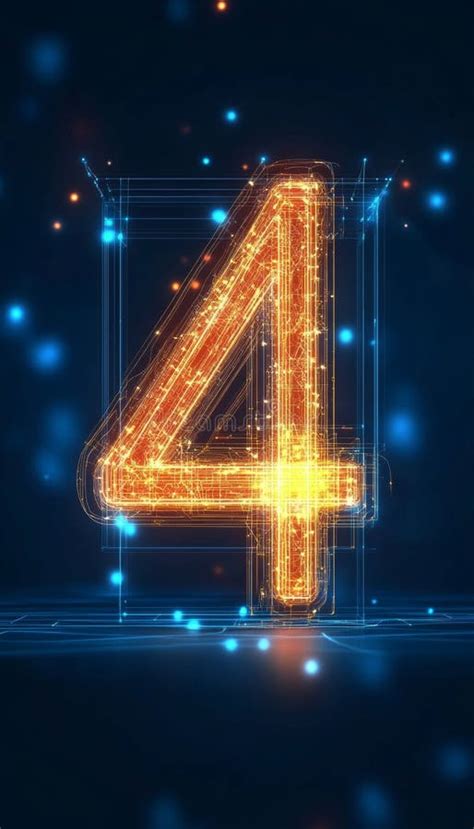 Glowing Fiery Digital Number, Number 4 Made with Particles on Dark ... 