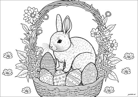 Lapin et oeufs de Pâques Coloriages de Pâques à imprimer pour adultes