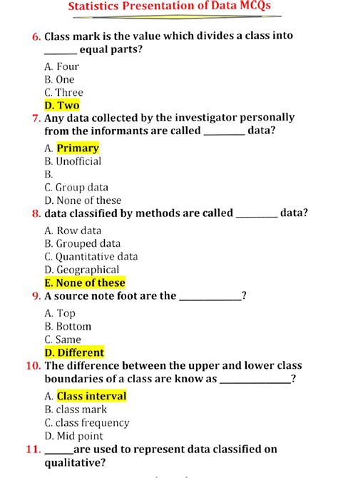 Solution Statistics Presentation Of Data Mcqs With Answers Pdf Studypool