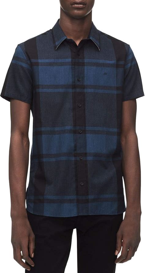 Calvin Klein Mens Short Sleeve Woven Button Down Check Shirt At Amazon Mens Clothing Store