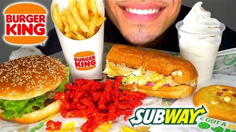 ASMR BURGER KING VS SUBWAY CHALLENGE EATING SUB IMPOSSIBLE WHOPPER WITH