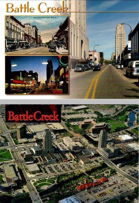 2~4x6 Postcards Battle Creek Mi Michigan Street Scenes Thennow And Aerial View United States