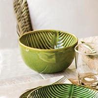 UNICEF Market Ceramic Banana Leaf Serving Bowl From Bali 7 Inch