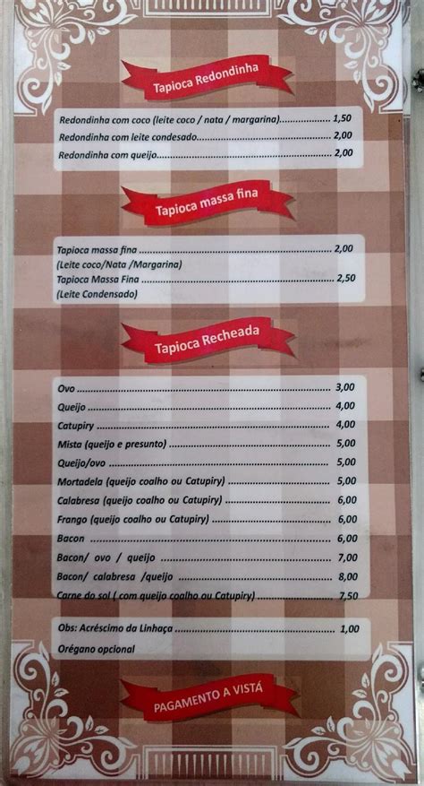 Menu at Meu Café Tapiocaria Fortaleza