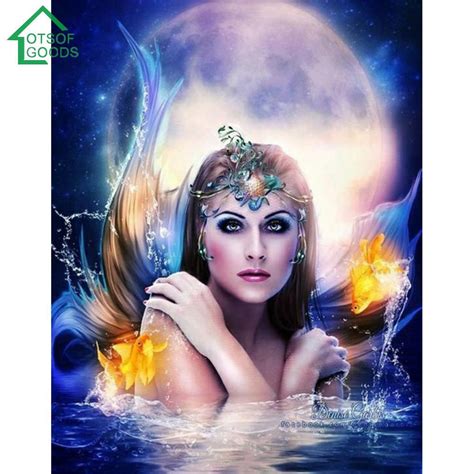 LOTSOFGOODS 5D Diamond Painting Full Moon Beauty Figure Pattern DIY