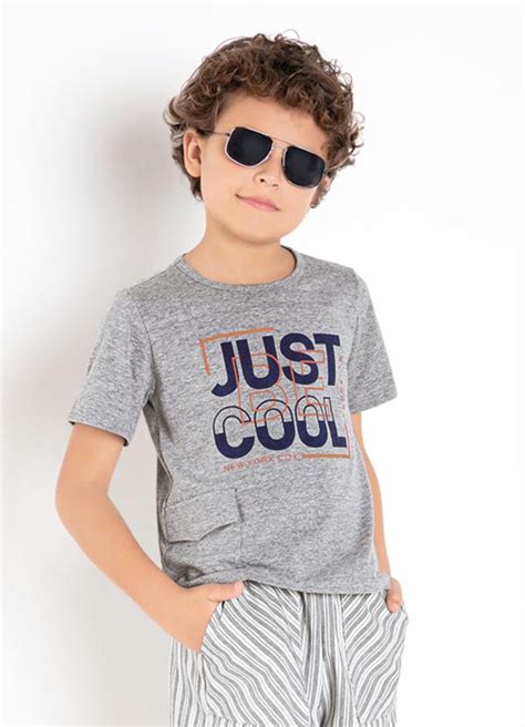 Camiseta Infantil Mescla Estampa E Bolso Queima De Estoque