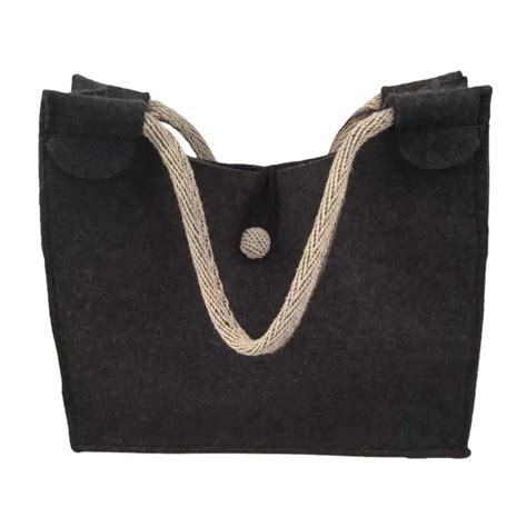 Dark Grey Organic wool felt Tote Bag For Women Woolen Felt Bag वल