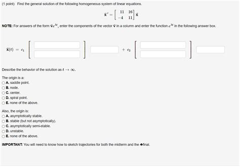 Solved 1 Point Find The General Solution Of The Following Chegg