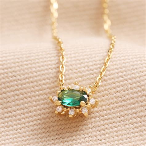 Green Crystal Pendant Necklace in Gold | Jewellery | Lisa Angel