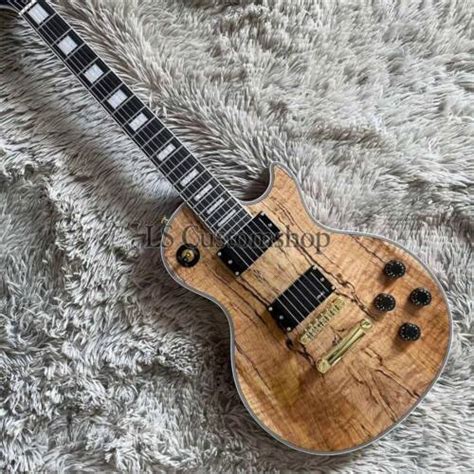 Custom Natural Spalted Maple Top Lp Electric Guitar Solid Mahogany Fast Shipping Ebay