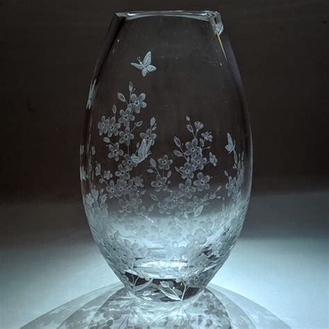 Forget Me Nots And Butterflies Glass Engraved Vase Crystal Etsy