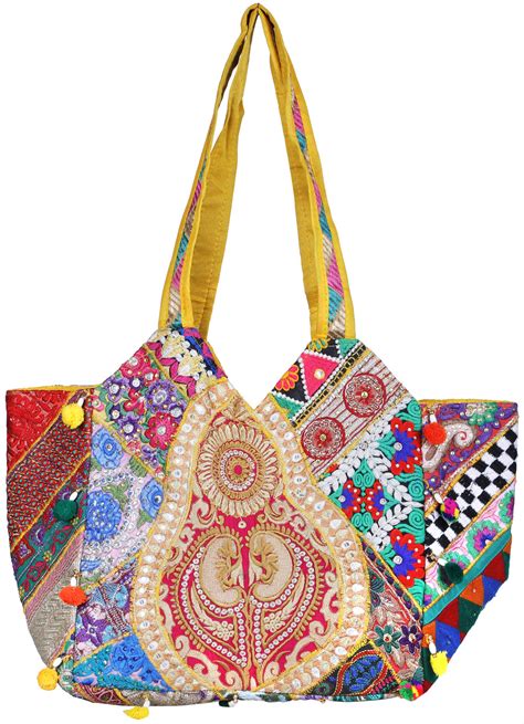 Multicolor Shoulder Bag From Kutch With Floral Embroidery Exotic