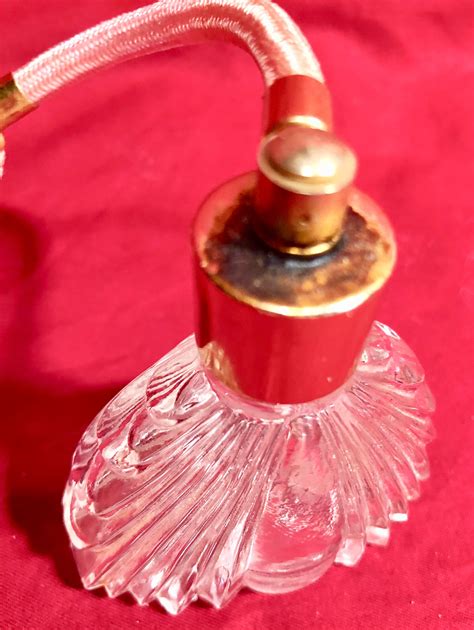 Vintage Clear Cut Glass Perfume Bottle With Pink Silk Atomizer