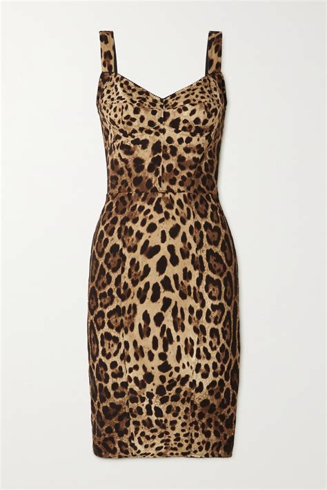 Dolce Gabbana Leopard Print Silk Blend Charmeuse Dress Editorialist