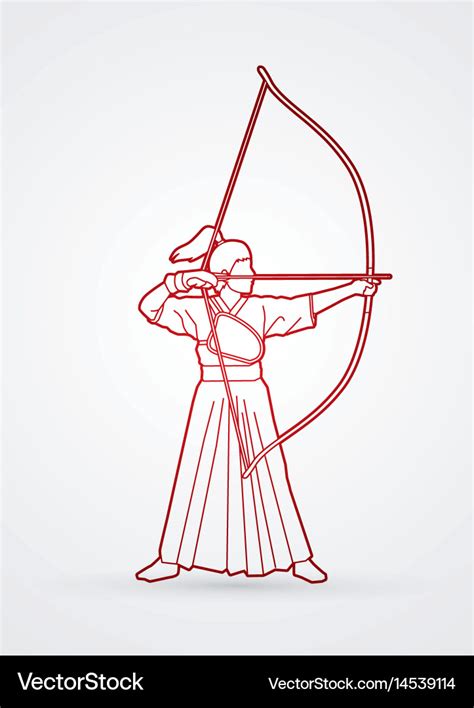 Woman Bowing Kyudo Archer Sport Girl Royalty Free Vector