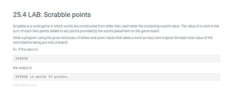 Solved 25.4 LAB: Scrabble points Scrabble is a word game in | Chegg.com