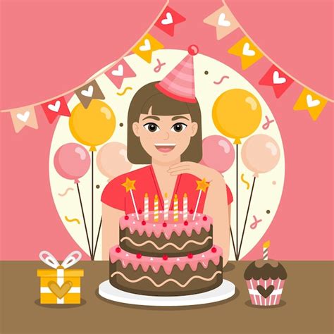 Premium Vector Beautiful Girl Celebrating Her Birthday Free Vector