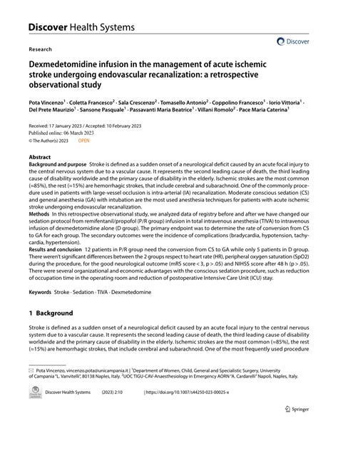 PDF Dexmedetomidine Infusion In The Management Of Acute Ischemic