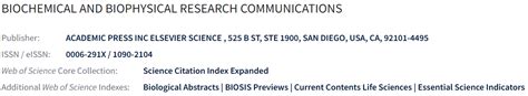 Biochemical and Biophysical Research Communications的分区 佩普学术