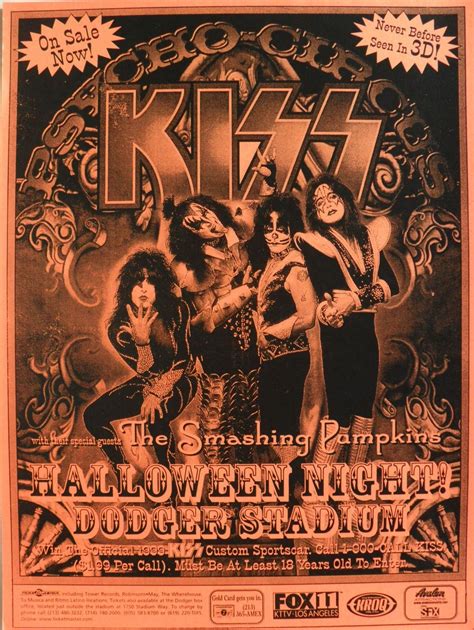 Kiss Smashing Pumpkins Halloween Night 1998 L A Concert Tour Poster Carteles De Banda