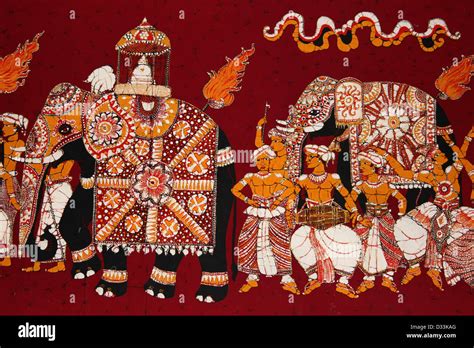 Elephant Batik Sri Lanka Depicting The Kandy Esala Perahera Stock Photo