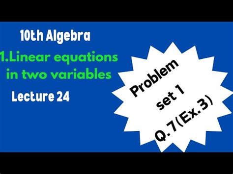 Th Std Algebra Linear Equations In Two Variables Problem Set