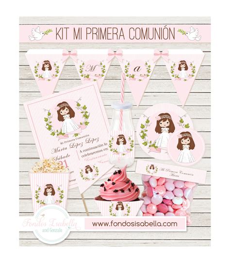 Kit Imprimible Mesa Dulce Primera Comuni N Ni A Rosa Y Flor Verde