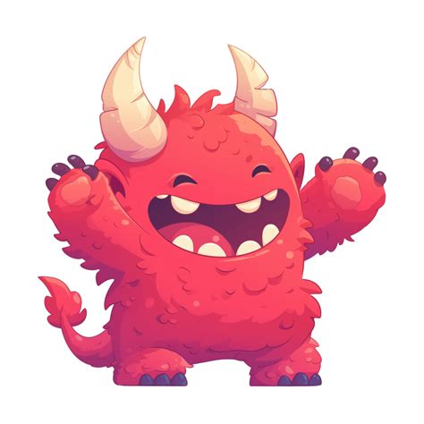 Adorable Cute Red Monster With Big Horns 45385665 Png