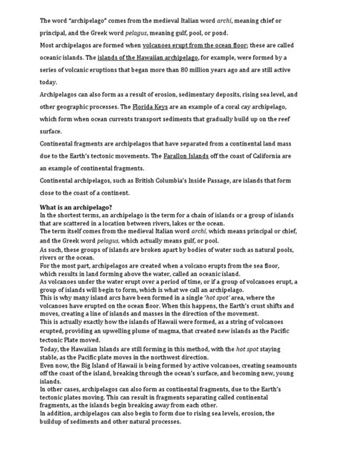 Formation and Types of Archipelagos: How Volcanic Activity, Erosion and ...