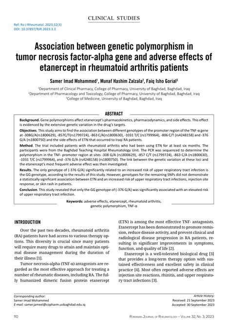 PDF Association Between Genetic Polymorphism In Tumor Necrosis Factor