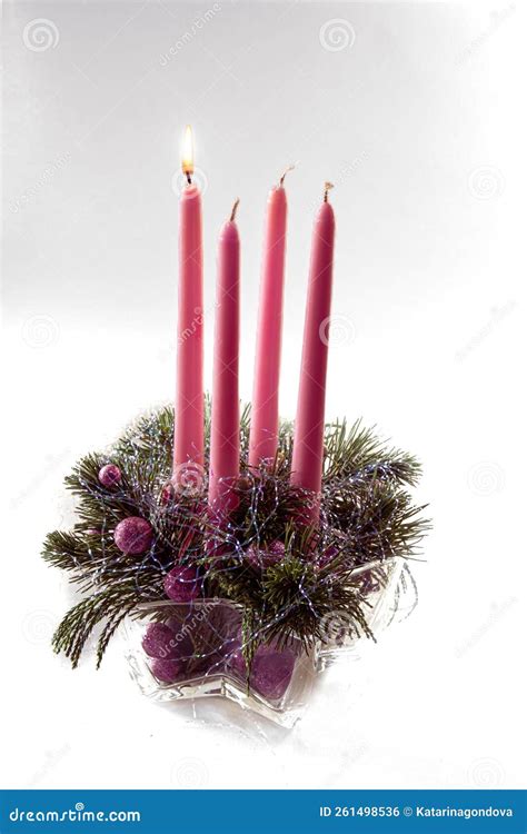 First Advent Week, Candle Wreath Isolated Stock Photo - Image of ...