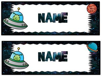 Space themed editable nametags, name tags, desk plates by Laman's Terms