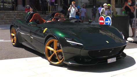 Green Ferrari Monza Sp Start Up Driving Monaco Youtube