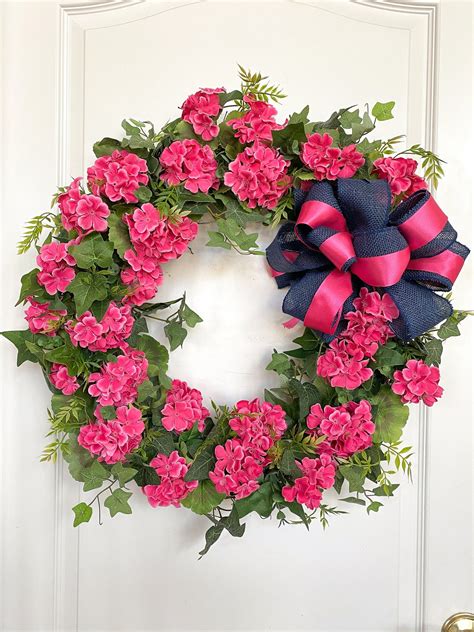 Hot Pink Geranium Door Wreath Summer Wreath Wreath For Front Etsy