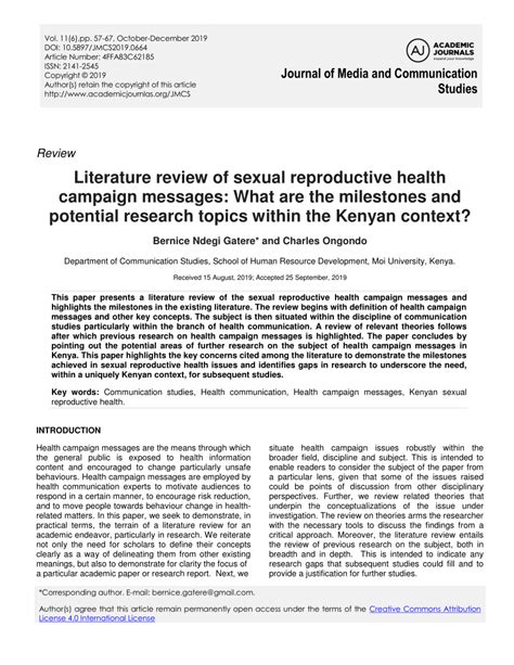 Pdf Literature Review Of Sexual Reproductive Health Campaign Messages