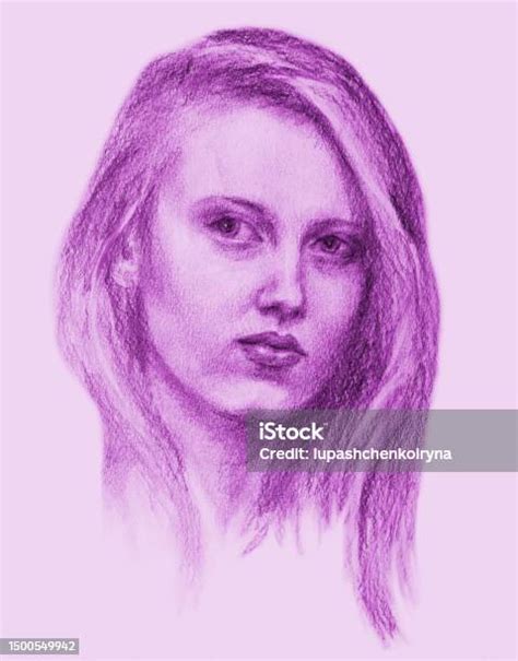 Illustration Dessin Au Crayon Portrait Dune Fille Aux Cheveux Longs Sur