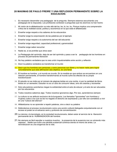 20 Maximas De Paulo Freire Y Una Reflexion Permanente