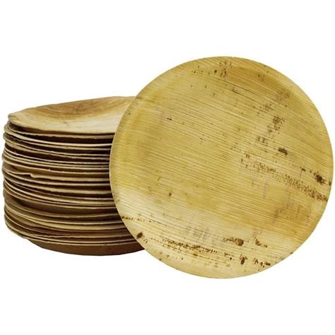 Assiettes Jetables en Feuille de Palmier Plats Rondes Biodégradables