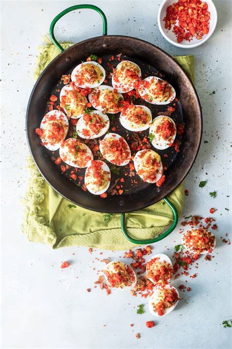 Hot Cheetos And Bacon Deviled Eggs Foodness Gracious