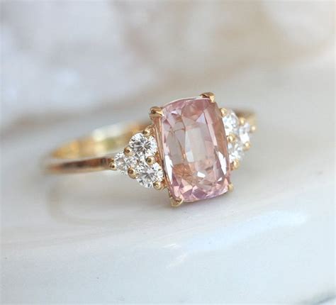 Peach Sapphire Ring Champagne Engagement Ring Diamond Sapphire Ring