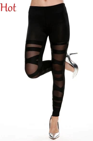 Heißer Ripped Cut Out Bandage Leggings Schwarz Frau Dame Leggings Hosen