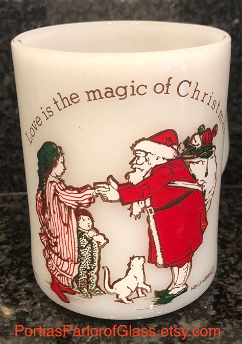 Vintage Christmas Holly Hobbie Milk Glass Mug Etsy