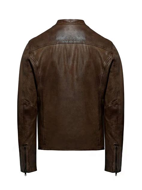 Mens Snap Tab Collar Brown Leather Jacket America Jackets