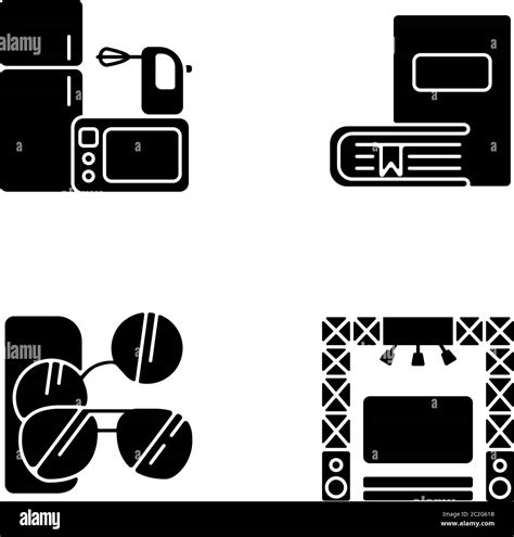 Shopping Mall Products Black Glyph Icons Set On White Space Stock