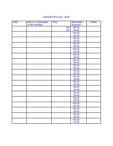 Autoclave Sterilization Log Sheet Printable